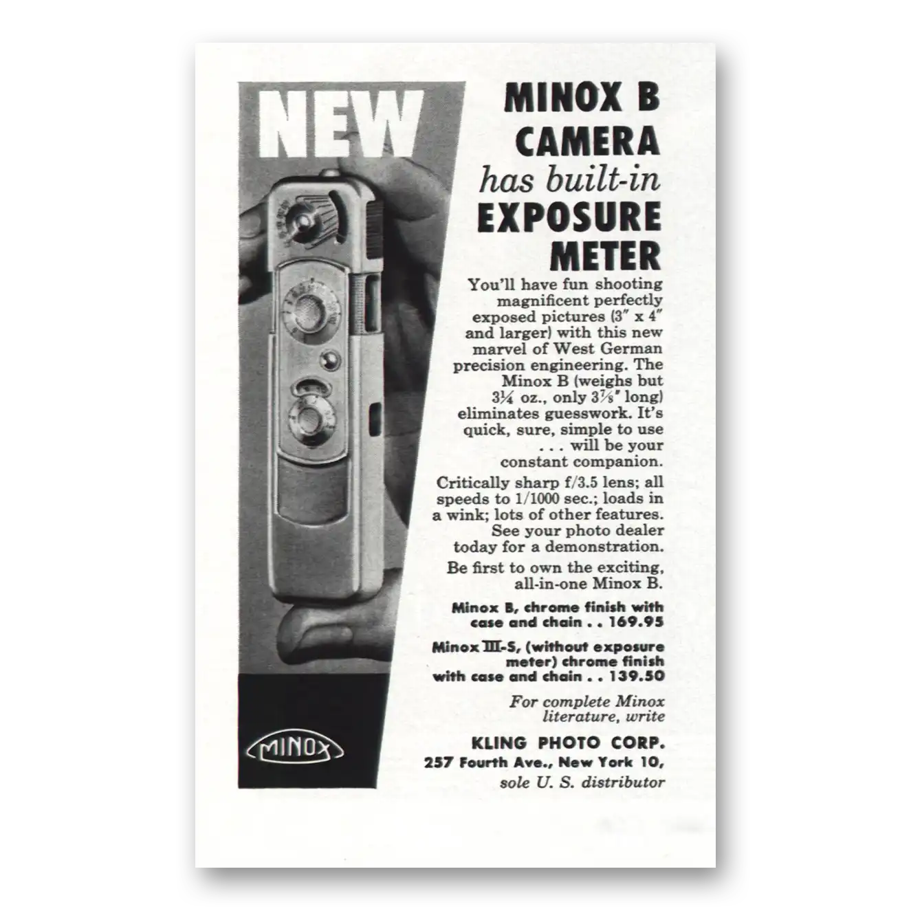 1958 Minox Camera Built In Exposure Meter Vintage Magazine Print Ad