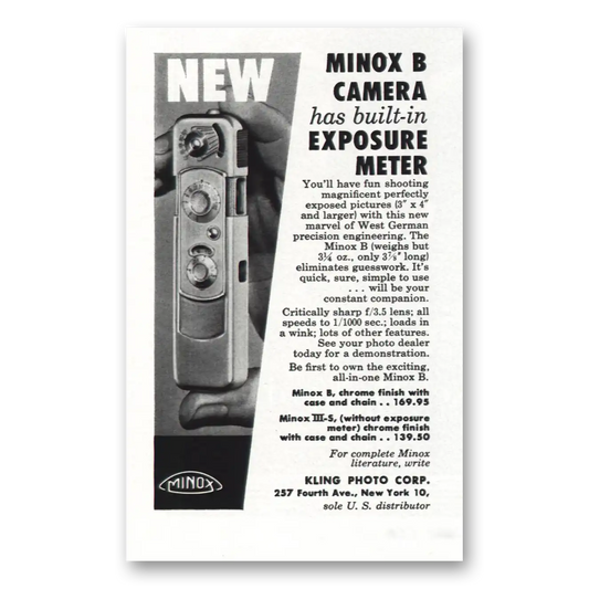 1958 Minox Camera Built In Exposure Meter Vintage Magazine Print Ad