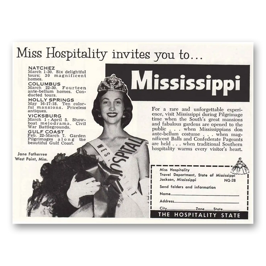 1958 Mississippi Miss Hospitality Vintage Magazine Print Ad