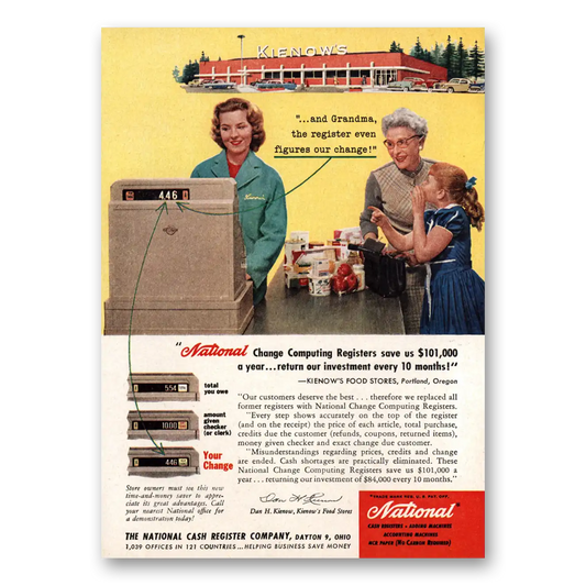 1958 National Cash Register Kienows Vintage Magazine Print Ad