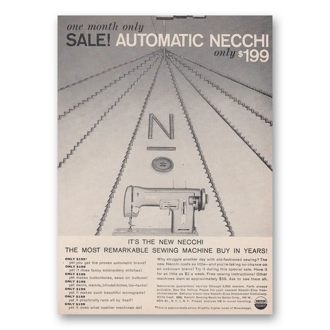 1958 Necchi Sewing Machine Automatic Necchi Vintage Magazine Print Ad