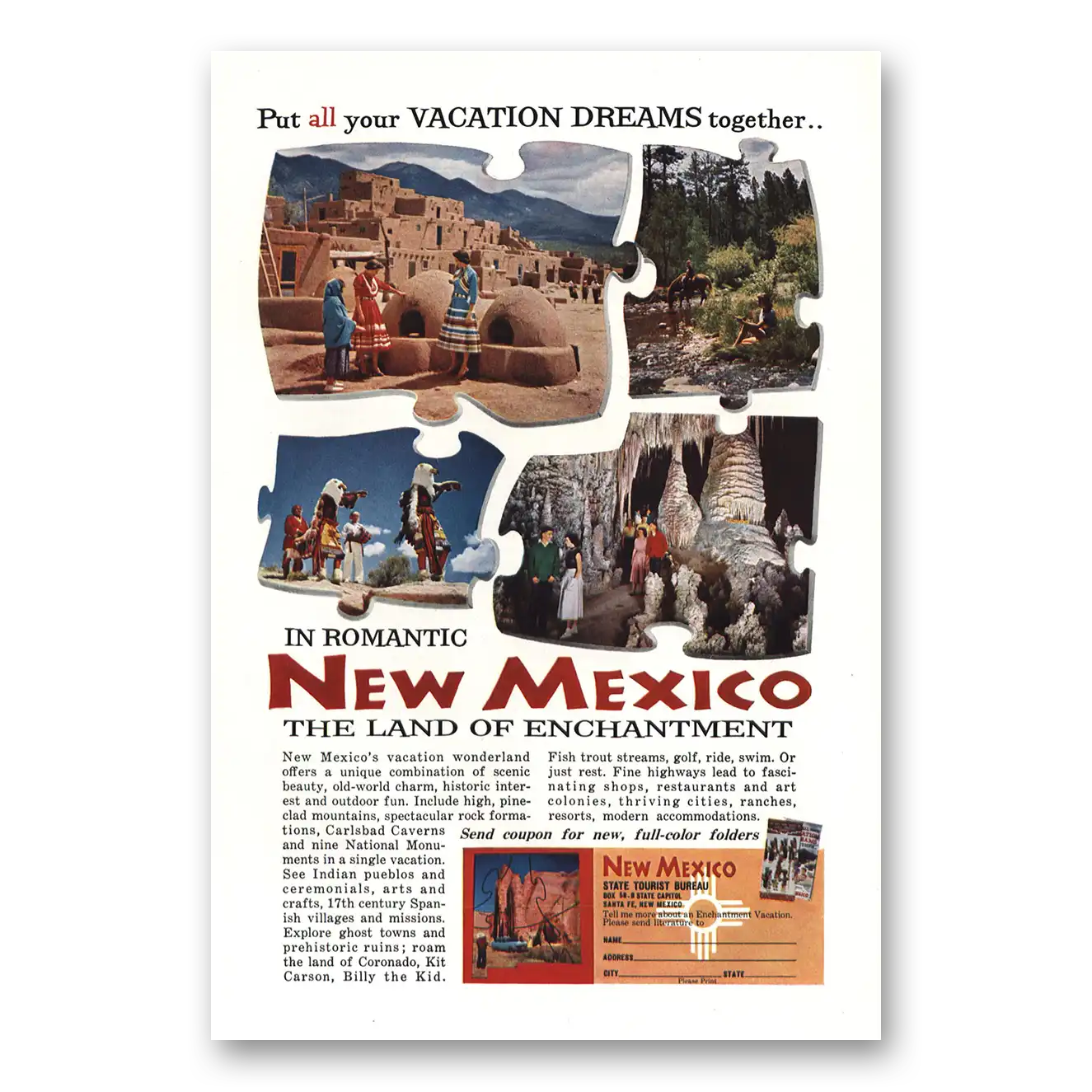 1958 New Mexico Put All Your Vacation Dreams Together Vintage Magazine Print Ad