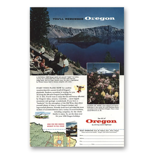 1958 Oregon Park Ranger Crater Lake Vintage Magazine Print Ad