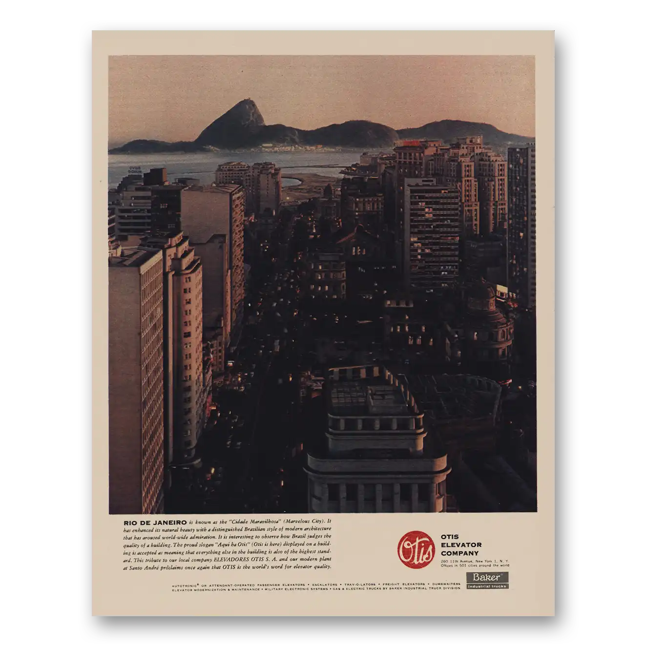 1958 Otis Elevator Rio de Janeiro Vintage Magazine Print Ad