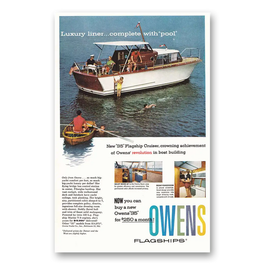 1958 Owens Yacht Company Flagships 35 Vintage Magazine Print Ad