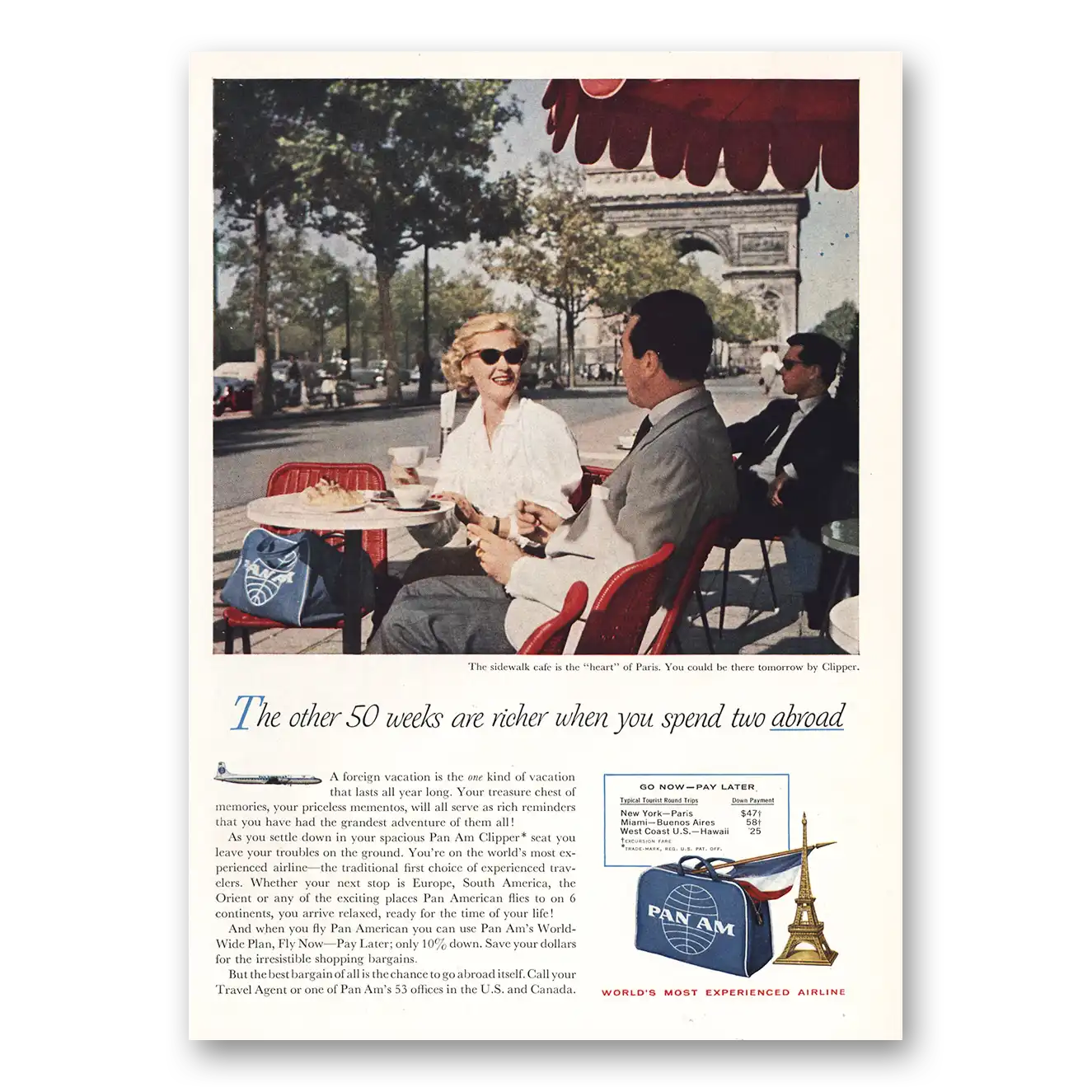 1958 Pan Am Other 50 Weeks Are Richer Vintage Magazine Print Ad