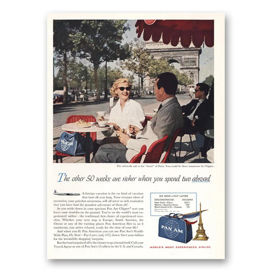 1958 Pan Am Other 50 Weeks Are Richer Vintage Magazine Print Ad