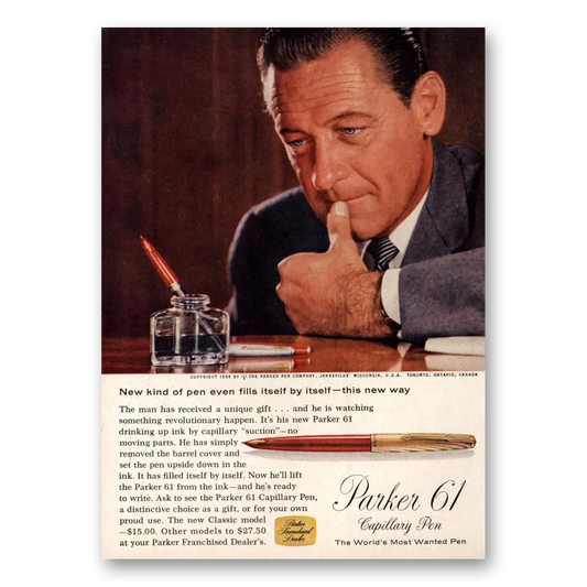 1958 Parker 61 Pen Capillary Pen Fills Itself By Itself Vintage Magazine Print Ad