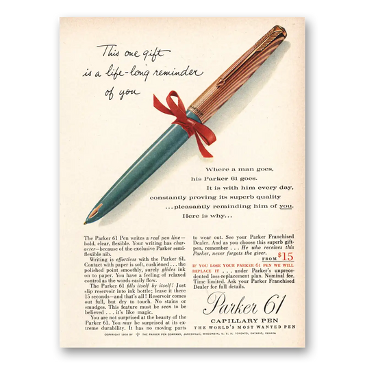 1958 Parker 61 Pen Life Long Reminder of You Vintage Magazine Print Ad