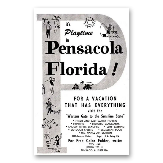 1958 Pensacola Florida Playtime Vintage Magazine Print Ad