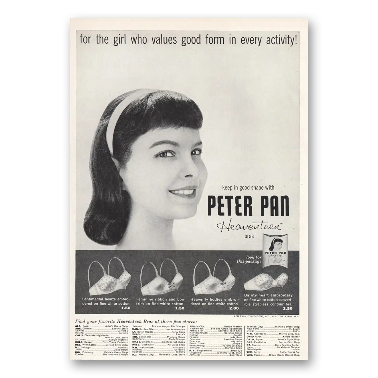 1958 Peter Pan Foundations Heaventeen Bra Girl Who Values Good Form Vintage Magazine Print Ad