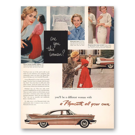 1958 Plymouth Are You This Woman Cake Sale Vintage Magazine Print Ad