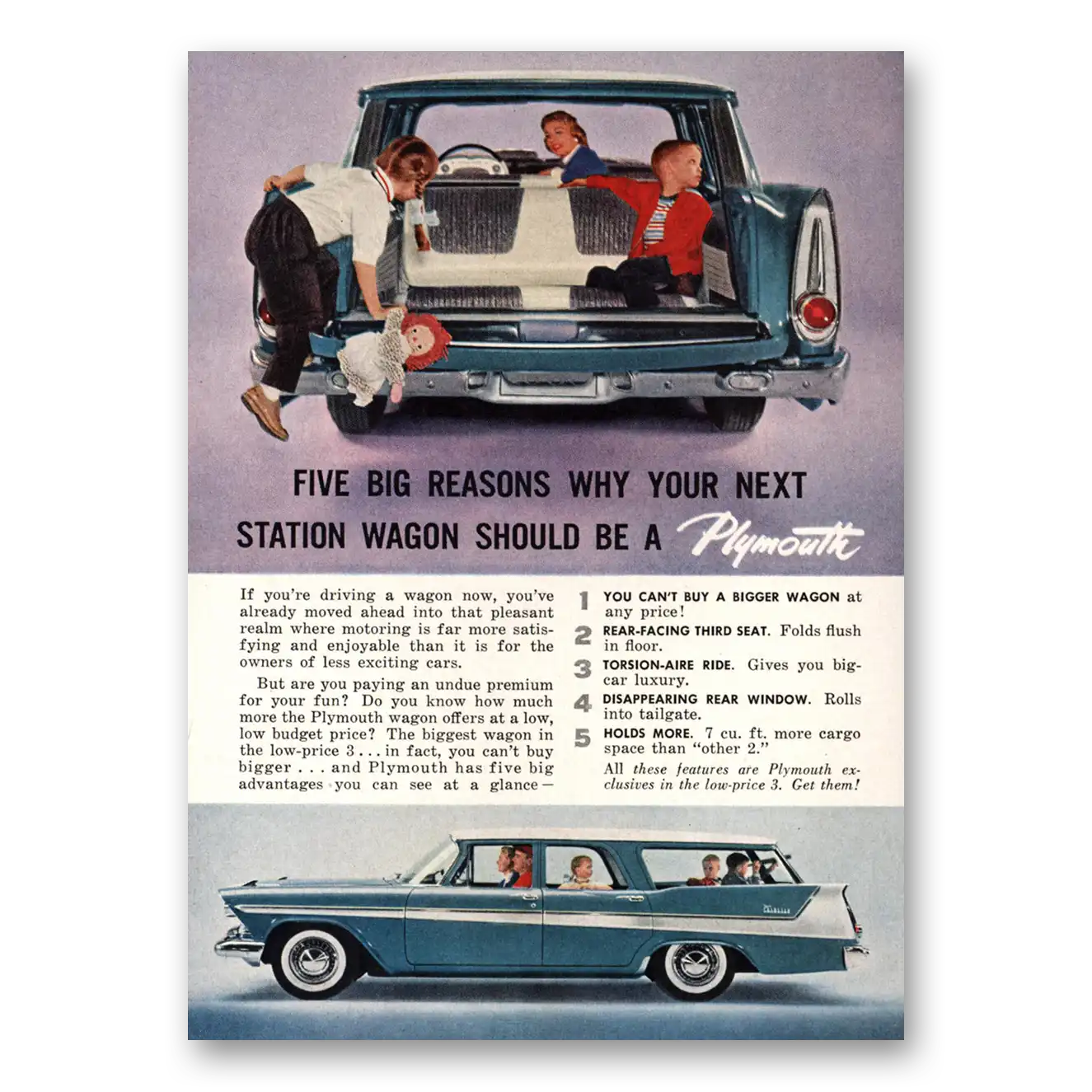 1958 Plymouth Station Wagon Five Big Reasons Vintage Magazine Print Ad