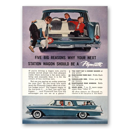 1958 Plymouth Station Wagon Five Big Reasons Vintage Magazine Print Ad