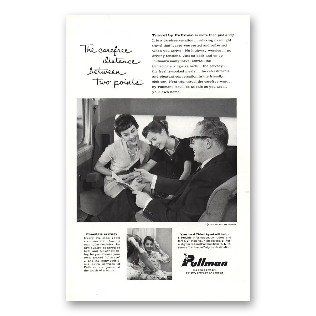 1958 Pullman Carefree Distance Vintage Magazine Print Ad