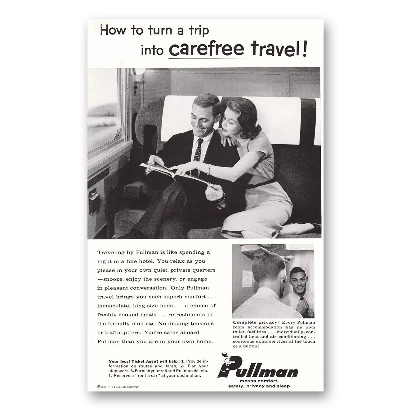 1958 Pullman How to Turn a Trip Into Carefree Travel Vintage Magazine Print Ad