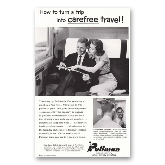 1958 Pullman How to Turn a Trip Into Carefree Travel Vintage Magazine Print Ad