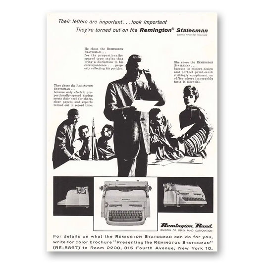 1958 Remington Typewriter Statesman Letters are Important Vintage Magazine Print Ad