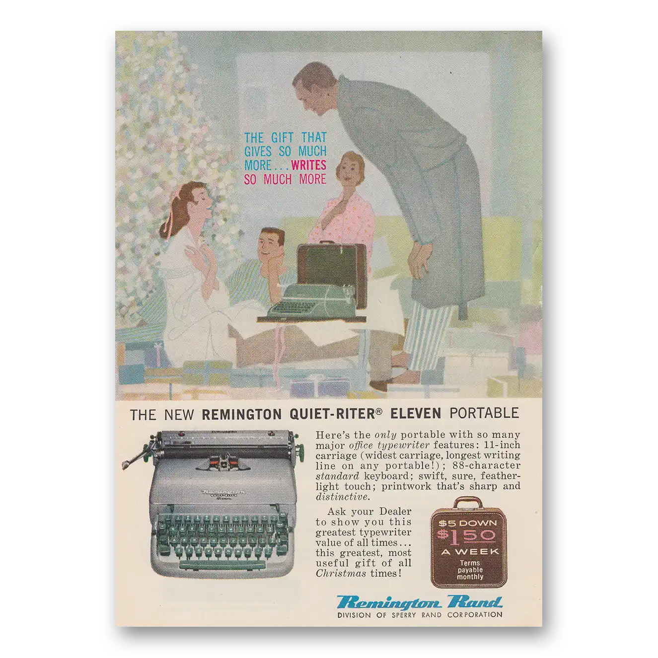 1958 Remington Typewriter Quiet Riter Eleven Portable Vintage Magazine Print Ad