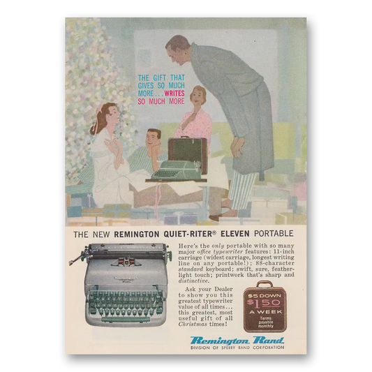 1958 Remington Typewriter Quiet Riter Eleven Portable Vintage Magazine Print Ad