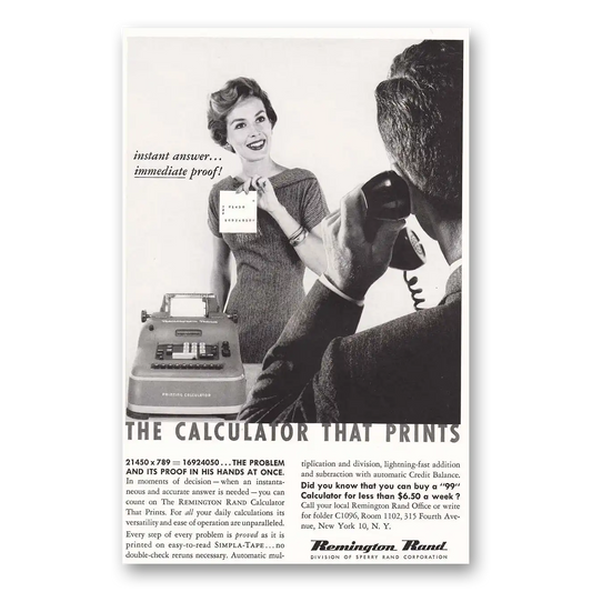 1958 Remington Rand Printing Calculator Calculator That Prints Vintage Magazine Print Ad