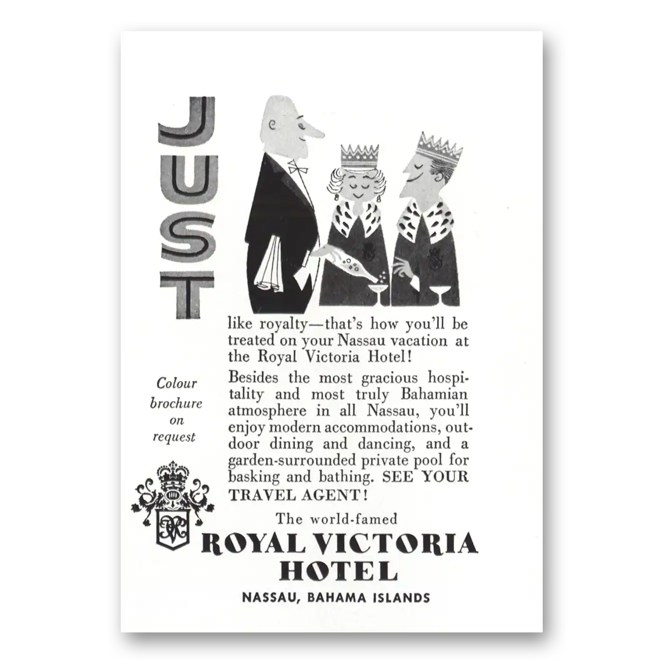 1958 Royal Victoria Hotel Nassau Bahamas Vintage Magazine Print Ad