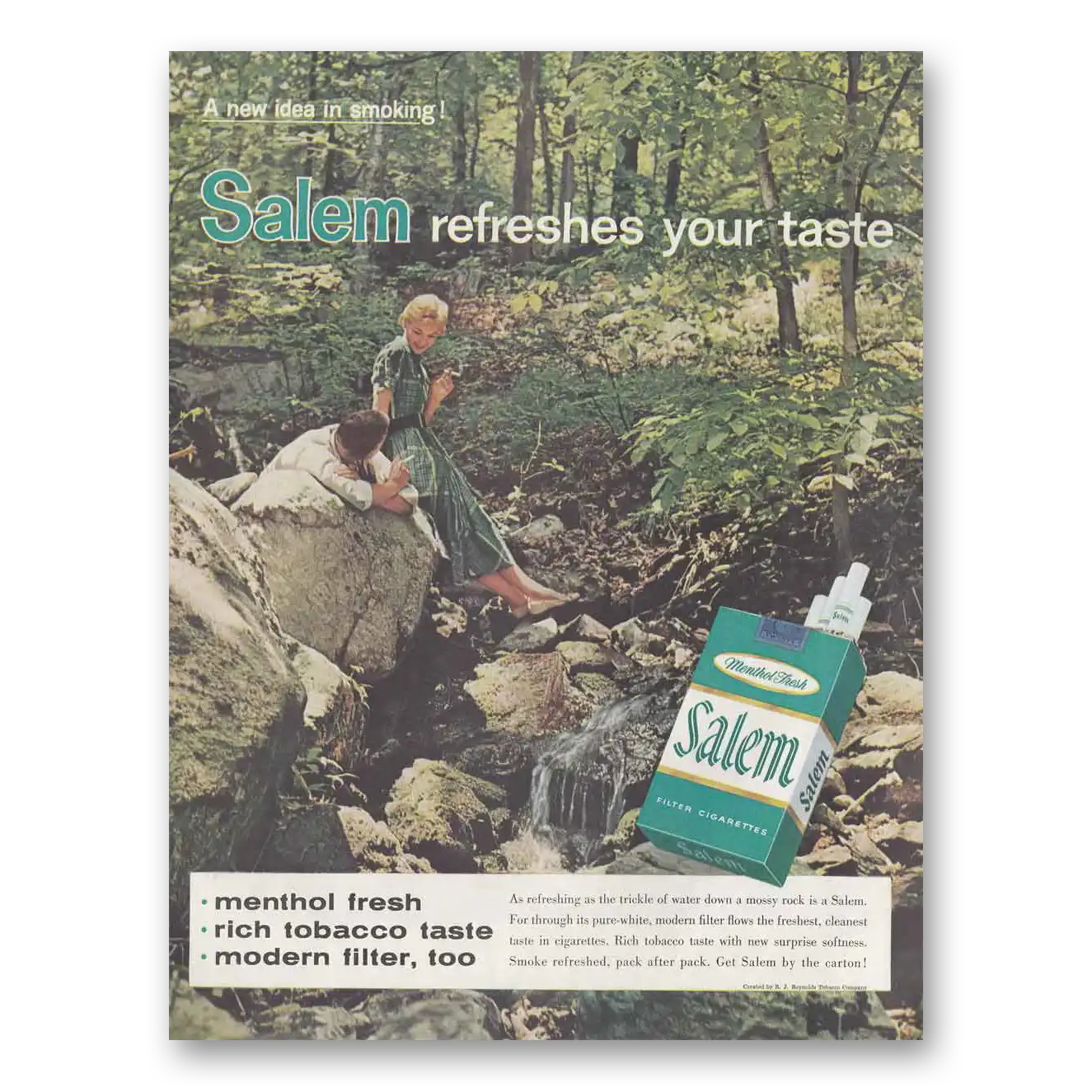 1958 Salem Cigarettes Refreshes Your Taste Vintage Magazine Print Ad