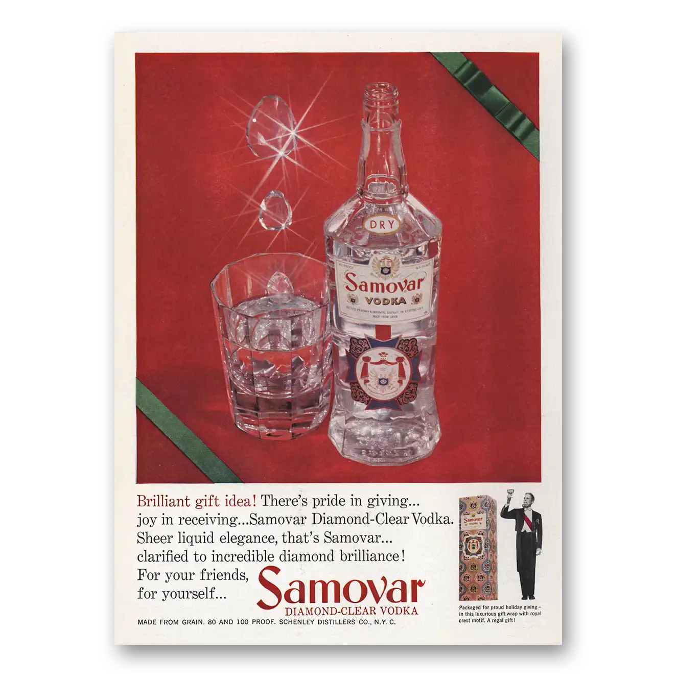 1958 Samovar Vodka Diamond Clear Vodka Brilliant Gift Idea Vintage Magazine Print Ad