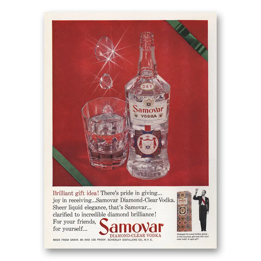 1958 Samovar Vodka Diamond Clear Vodka Brilliant Gift Idea Vintage Magazine Print Ad