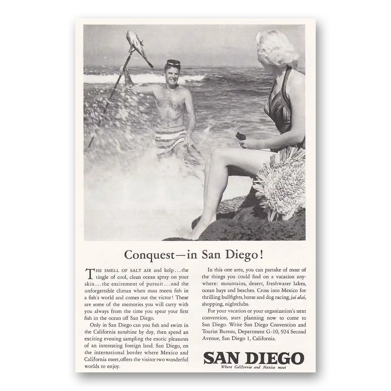 1958 San Diego California Conquest Smell of Salt Air and Kelp Vintage Magazine Print Ad