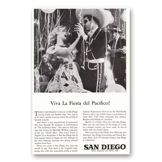 1958 San Diego California Viva La Fiesta del Pacifico Vintage Magazine Print Ad