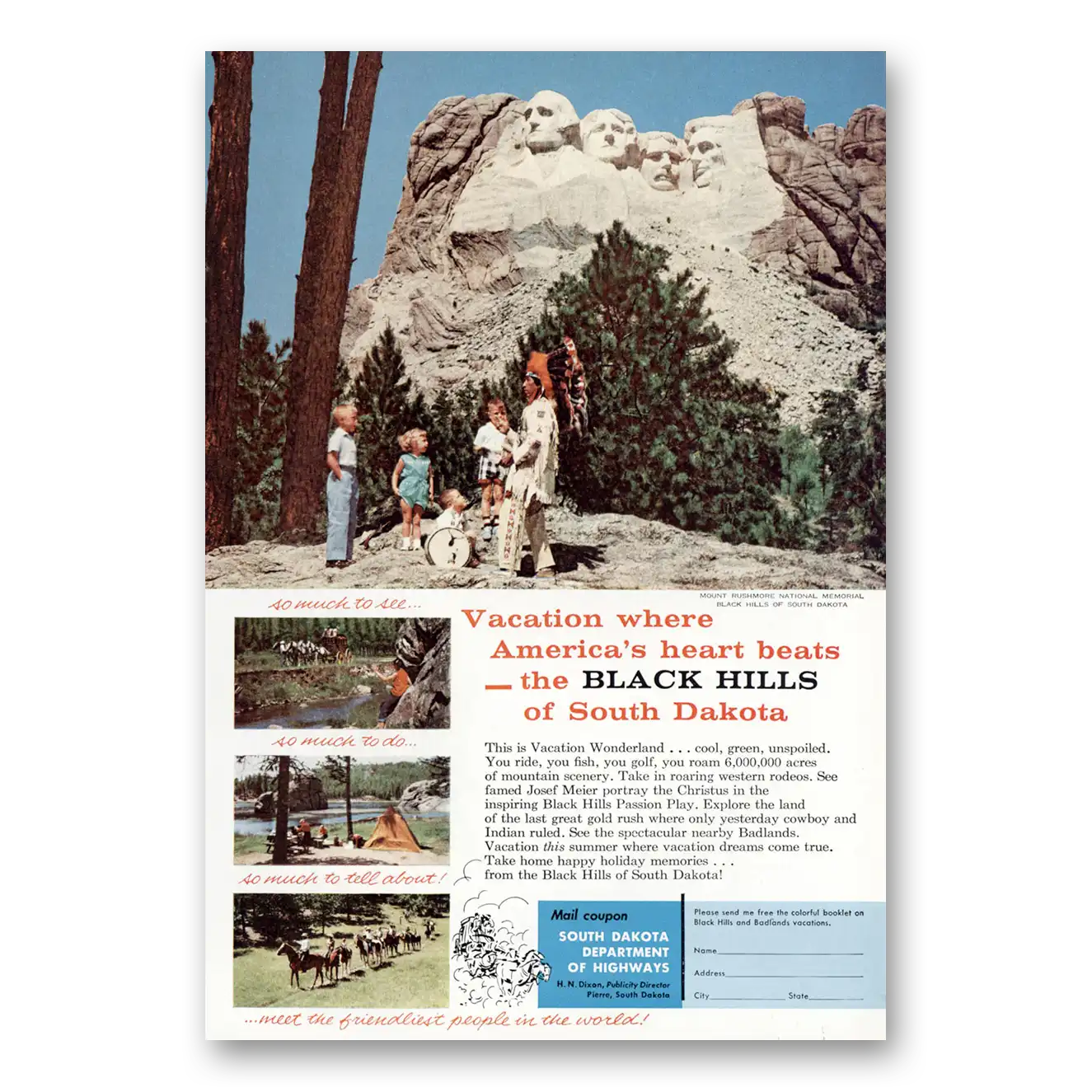 1958 South Dakota Black Hills Americas Heart Beats Vintage Magazine Print Ad