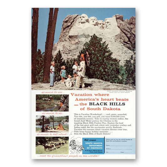 1958 South Dakota Black Hills Americas Heart Beats Vintage Magazine Print Ad