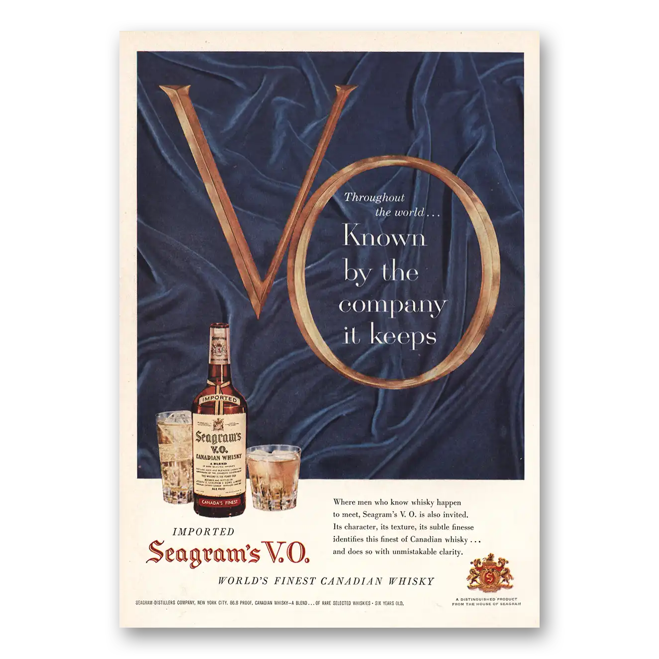 1958 Seagrams VO Whisky Known By the Company It Keeps Vintage Magazine Print Ad