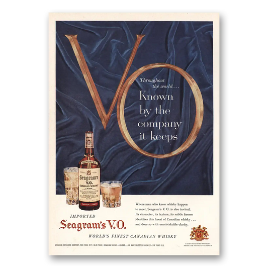 1958 Seagrams VO Whisky Known By the Company It Keeps Vintage Magazine Print Ad