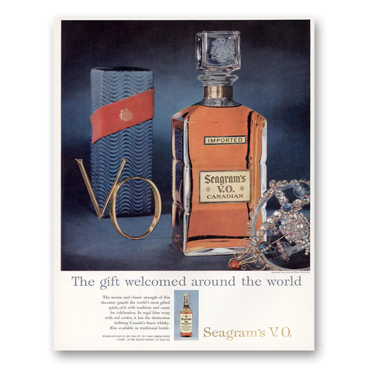 1958 Seagrams VO Whisky Gift Welcomed Around the World Vintage Magazine Print Ad