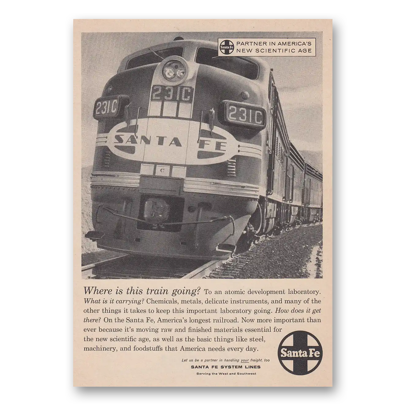 1958 Santa Fe Railway Where Is This Train Going Vintage Magazine Print Ad