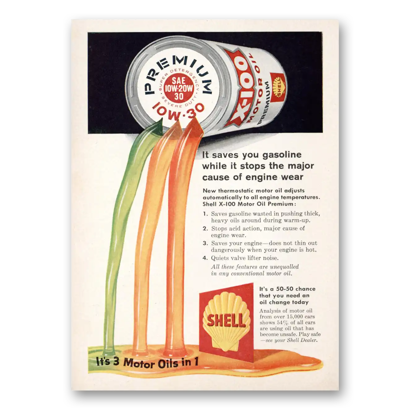 1958 Shell Motor Oil Stops Major Cause of Engine Wear Vintage Magazine Print Ad