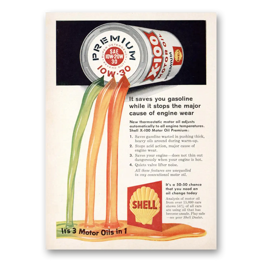 1958 Shell Motor Oil Stops Major Cause of Engine Wear Vintage Magazine Print Ad