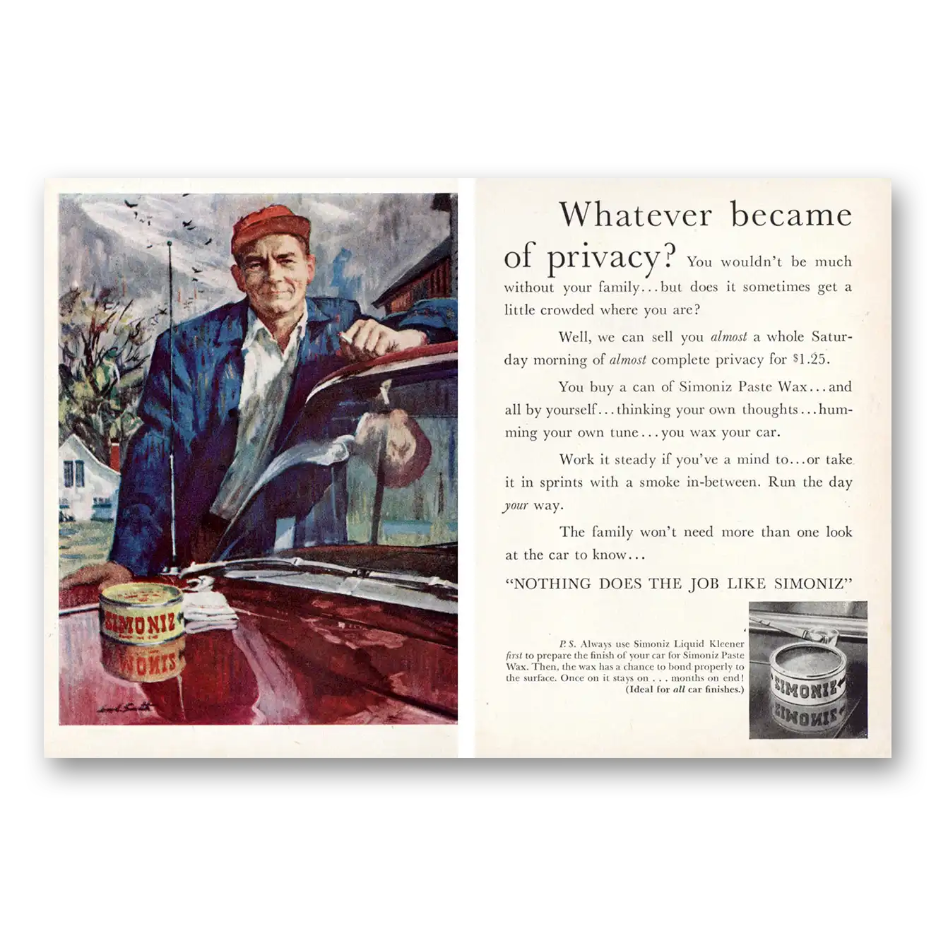 1958 Simoniz Car Wax Whatever Became of Privacy Vintage Magazine Print Ad