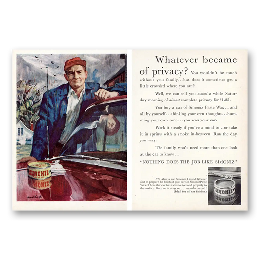 1958 Simoniz Car Wax Whatever Became of Privacy Vintage Magazine Print Ad