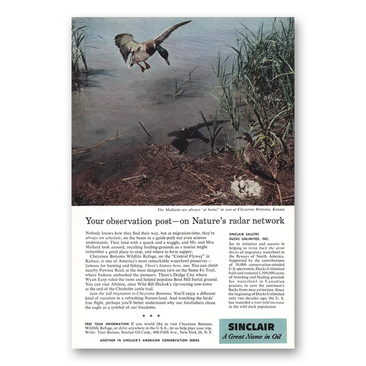 1958 Sinclair Your Observation Post Mallards Vintage Magazine Print Ad