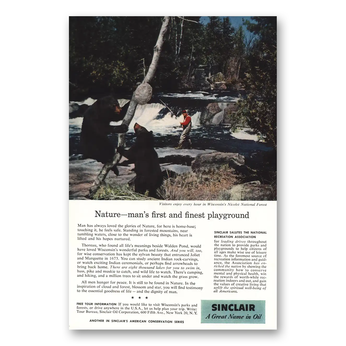 1958 Sinclair Wisconsins Nicolet National Forest Vintage Magazine Print Ad