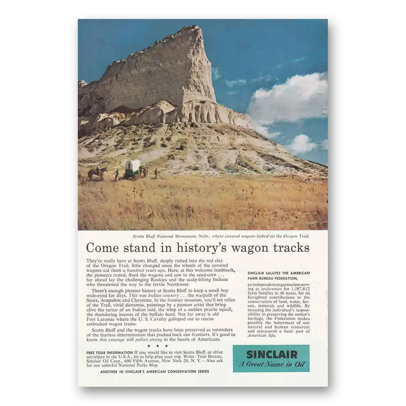 1958 Sinclair Scotts Bluff National Monument Vintage Magazine Print Ad