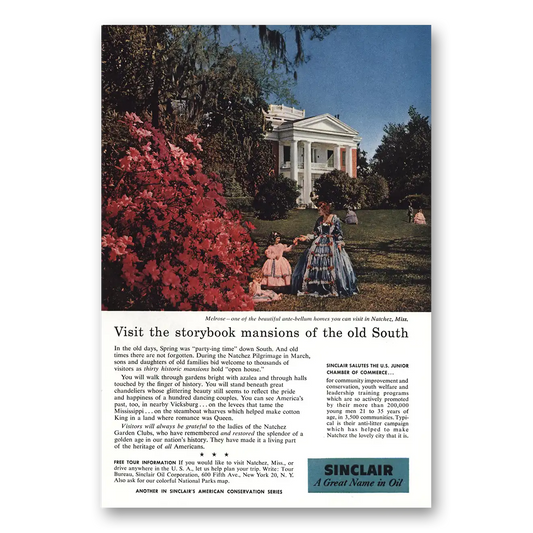 1958 Sinclair Storybook Mansions Old South Vintage Magazine Print Ad