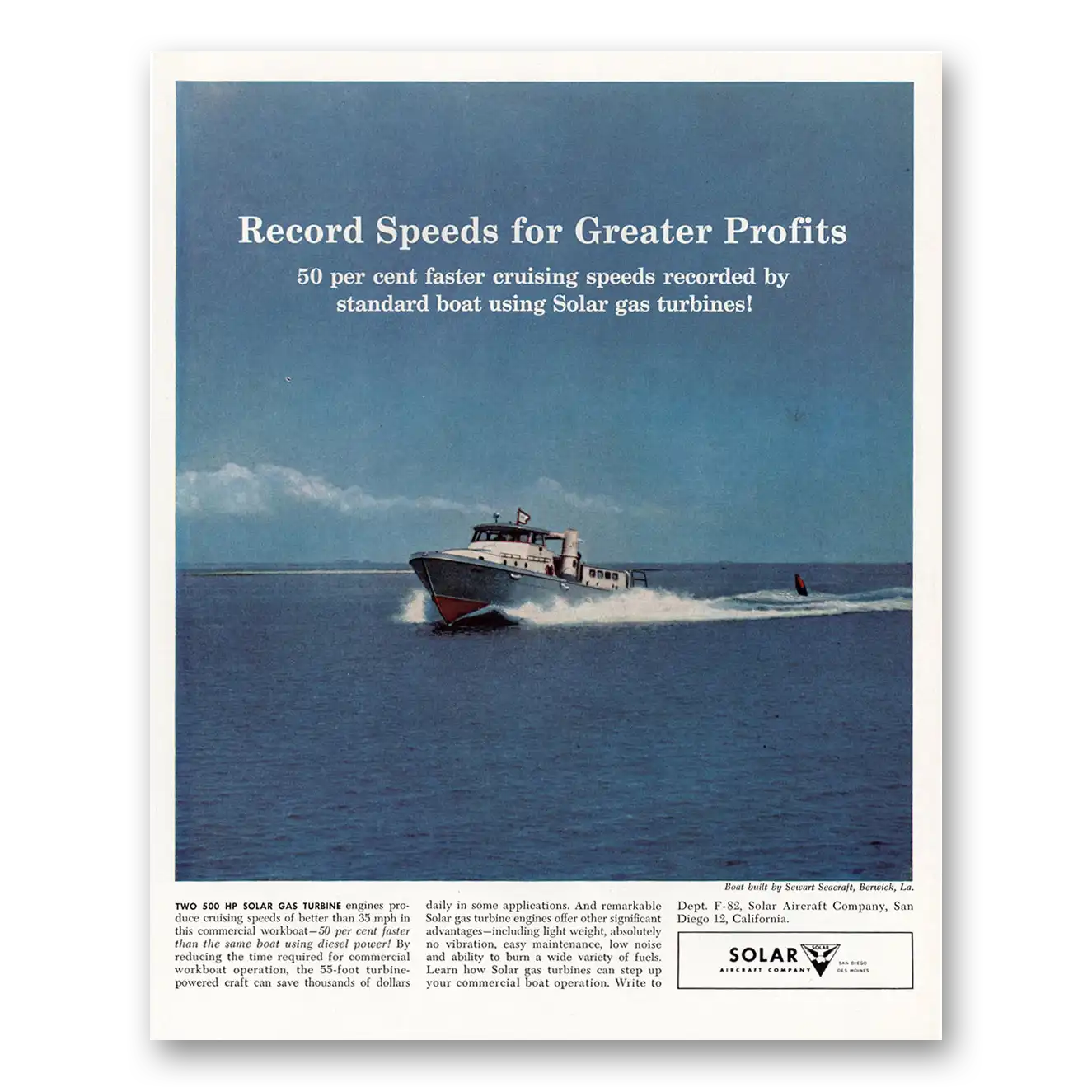 1958 Solar Aircraft Record Speeds for Greater Profits Vintage Magazine Print Ad