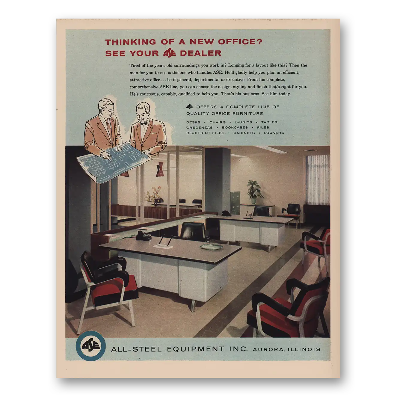 1958 All Steel Equipment Office Furniture Thinking of New Office Vintage Magazine Print Ad