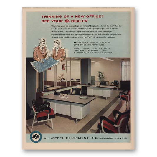 1958 All Steel Equipment Office Furniture Thinking of New Office Vintage Magazine Print Ad