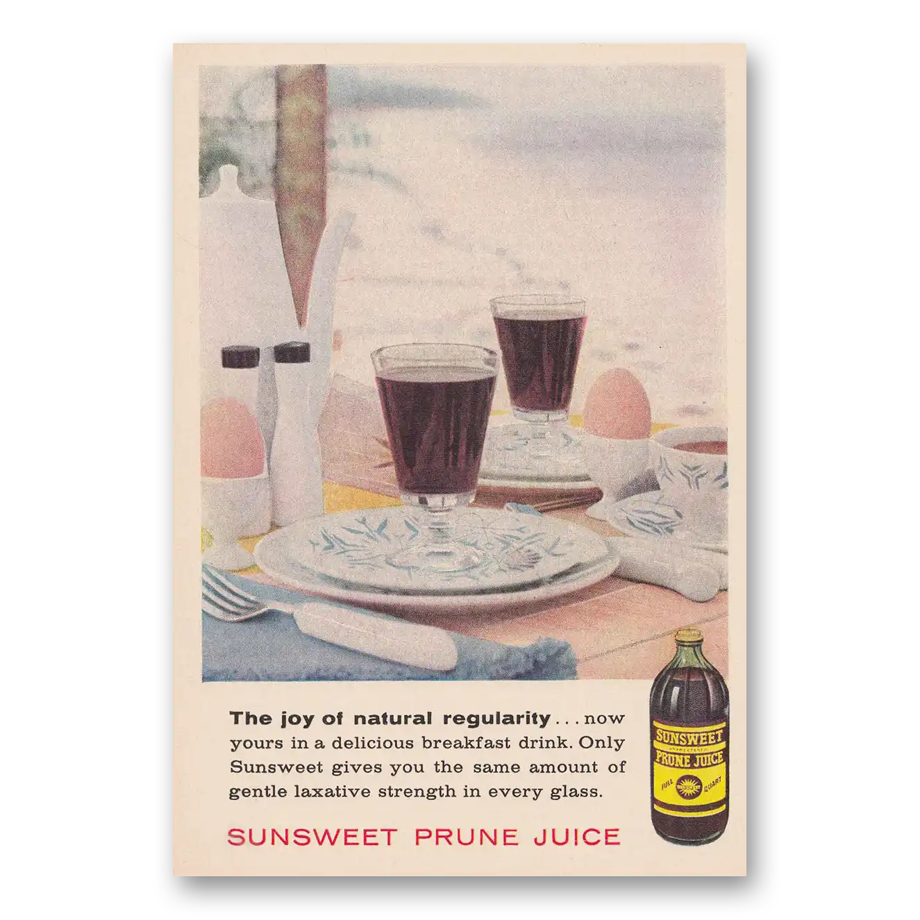 1958 Sunsweet Prune Juice Joy of Natural Regularity Vintage Magazine Print Ad