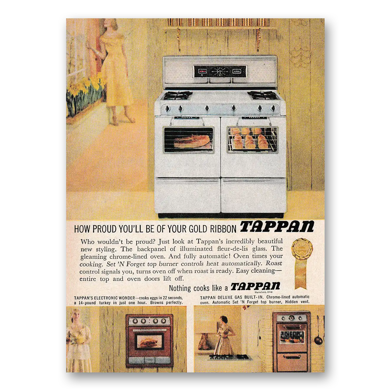 1958 Tappan Range How Proud Be of Your Gold Ribbon Vintage Magazine Print Ad